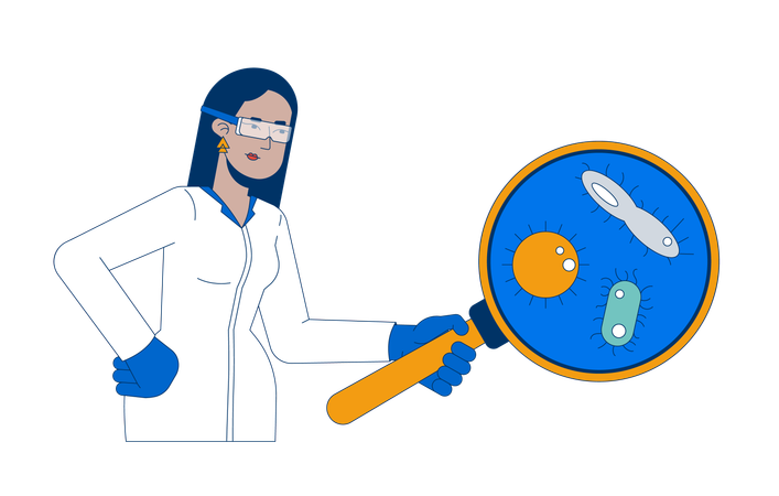 Cientista examinando microrganismos usando lupa  Ilustração