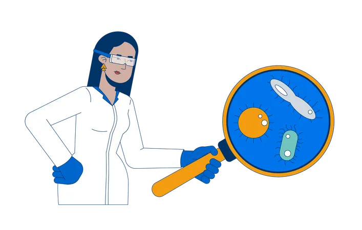 Cientista examinando microrganismos usando lupa  Ilustração