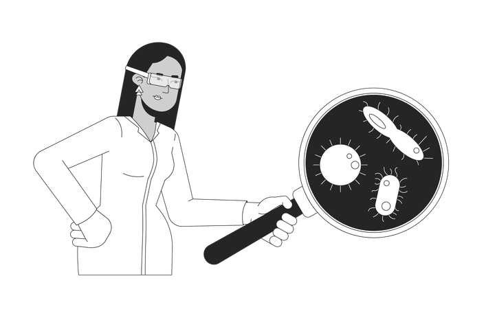 Cientista examinando microrganismos usando lupa  Ilustração