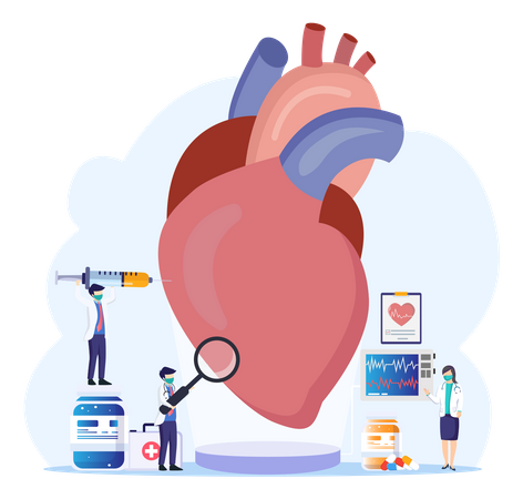 Cientista fazendo anatomia do coração humano  Ilustração