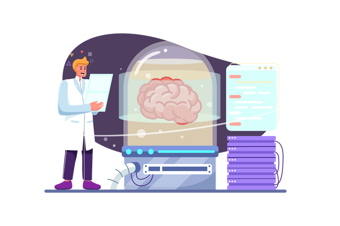 Cientista fazendo experimento no cérebro  Ilustração