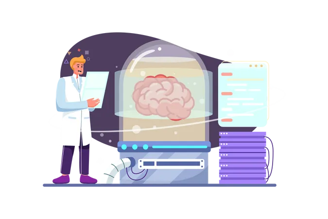 Cientista fazendo experimento no cérebro  Ilustração