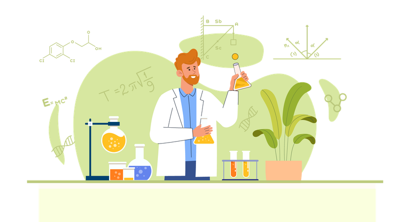 Cientista fazendo experimento químico  Ilustração