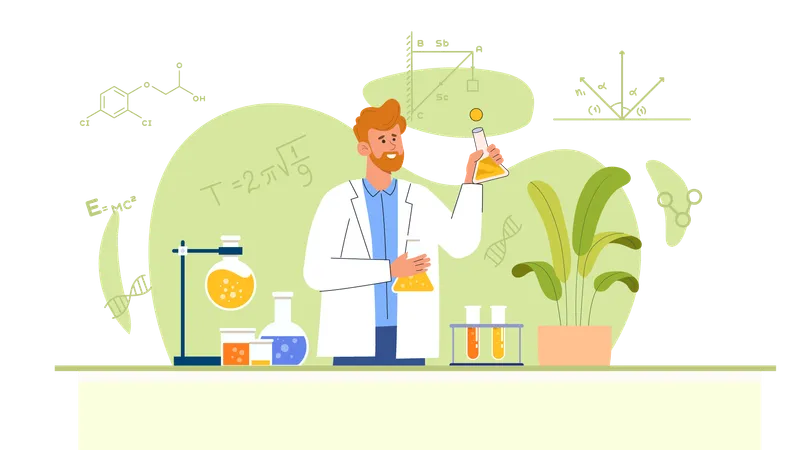 Cientista fazendo experimento químico  Ilustração