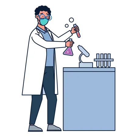 Cientista fazendo pesquisa em laboratório  Ilustração