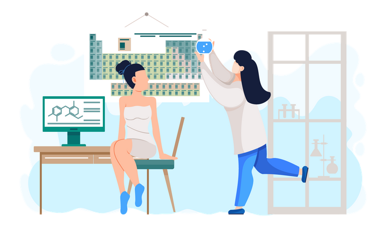 Cientista fazendo pesquisa química  Ilustração