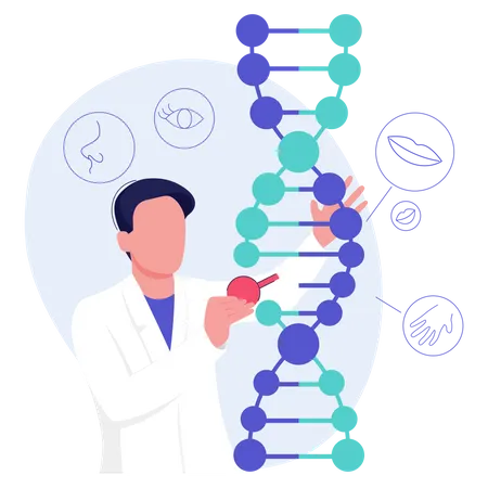 Cientista fazendo pesquisa sobre DNA  Ilustração