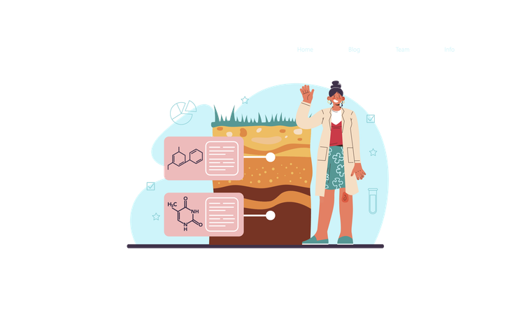 Cientista fazendo teste de laboratório de solo Estudo de recursos naturais  Ilustração