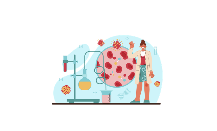 Cientista feminina estuda vírus e bactérias  Ilustração