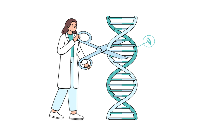 Cientista feminina fazendo edição de genoma  Ilustração