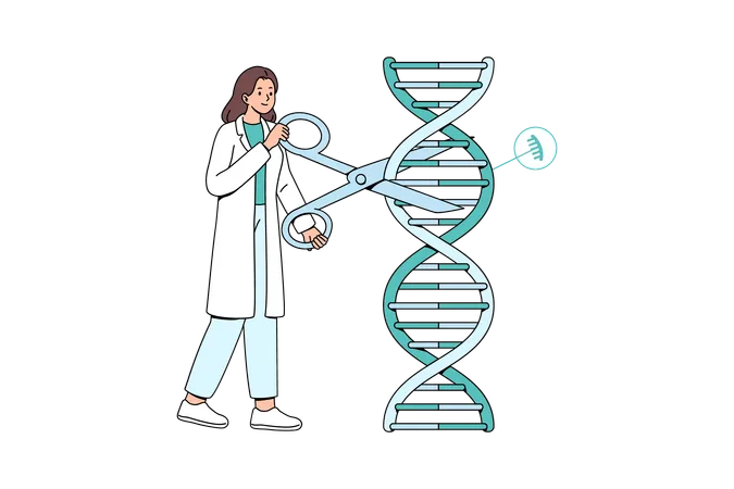 Cientista feminina fazendo edição de genoma  Ilustração