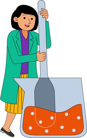 Cientista feminina fazendo experimento químico  Ilustração