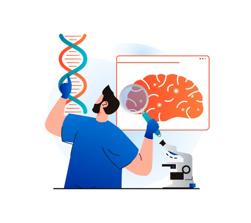 Cientista genético trabalhando no DNA do cérebro  Ilustração