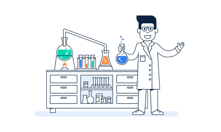 Cientista masculino conduzindo experimento científico  Ilustração