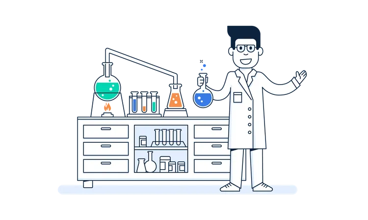 Cientista masculino conduzindo experimento científico  Ilustração