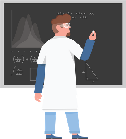 Cientista masculino escrevendo a bordo  Ilustração