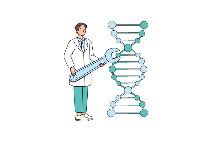 Cientista masculino fazendo edição do genoma  Ilustração