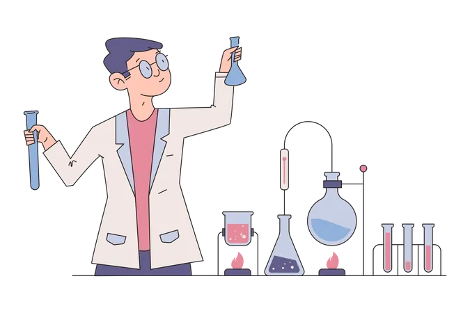 Cientista masculino fazendo experimento químico  Ilustração