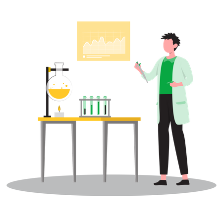 Cientista masculino fazendo experimento químico em laboratório  Ilustração