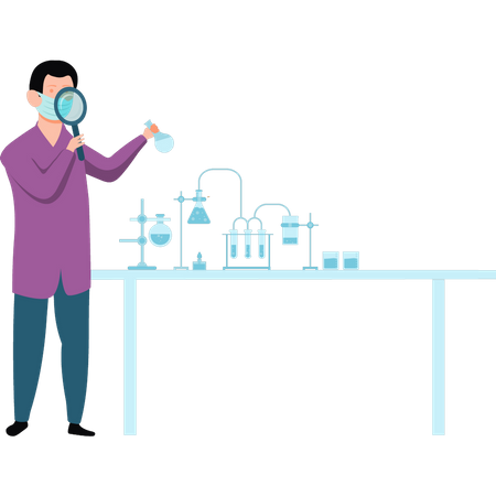 Cientista masculino fazendo pesquisas em laboratório  Ilustração