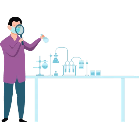 Cientista masculino fazendo pesquisas em laboratório  Ilustração