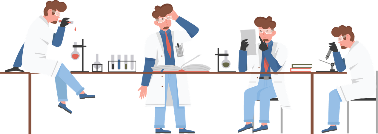 Cientista masculino trabalhando em laboratório  Ilustração