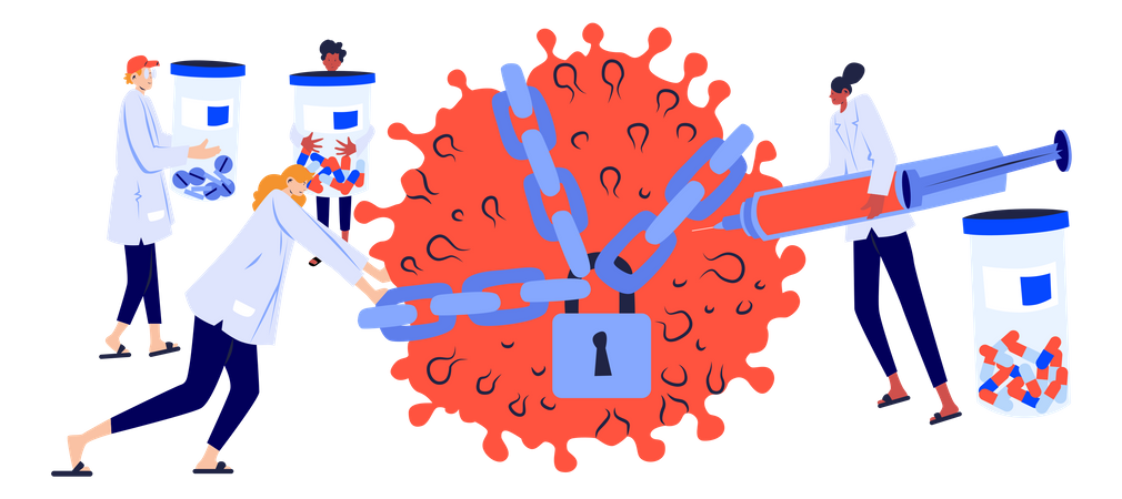 Cientista lutando contra o coronavírus  Ilustração