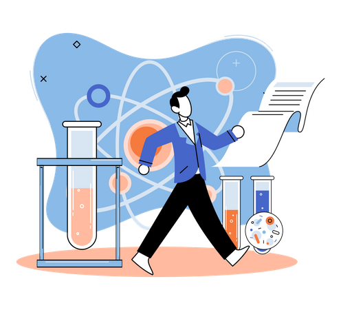 Cientista masculino com tubo de ensaio e relatório  Ilustração