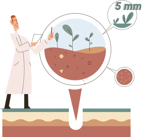 Cientista masculino trabalhando em análise de solo  Ilustração