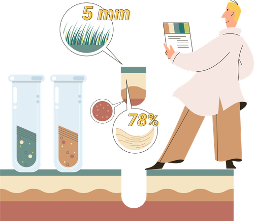 Cientista masculino trabalhando em análise de solo  Ilustração