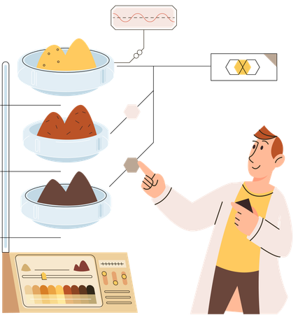 Cientista medindo o status dos níveis do solo  Ilustração