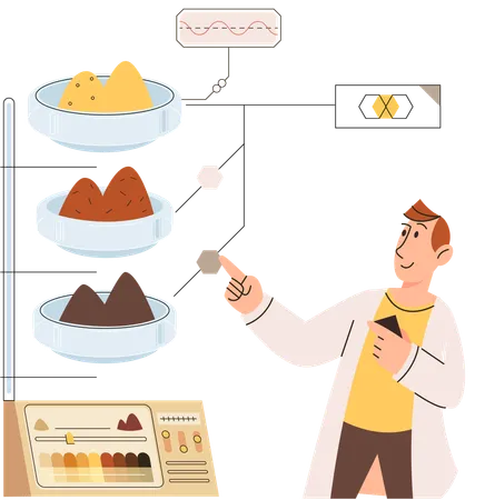 Cientista medindo o status dos níveis do solo  Ilustração