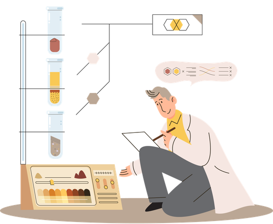 Cientista medindo o status dos níveis do solo  Ilustração