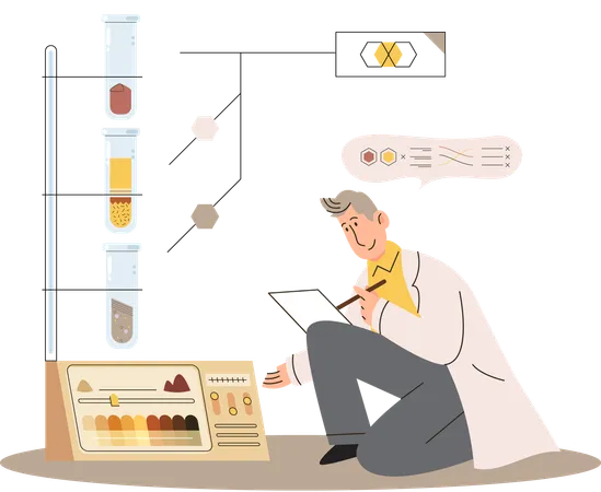 Cientista medindo o status dos níveis do solo  Ilustração