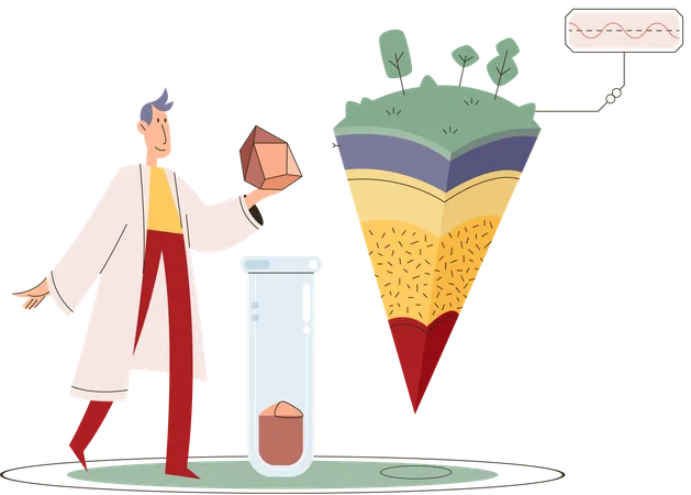 Cientista medindo o status dos níveis do solo  Ilustração