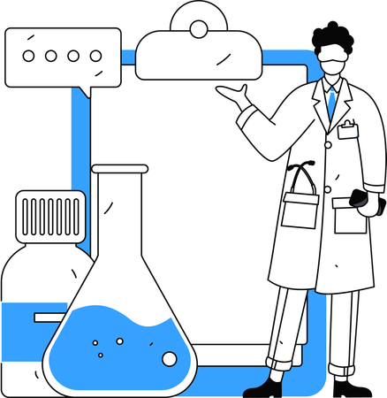 Cientista mostrando relatório de experimento químico  Ilustração