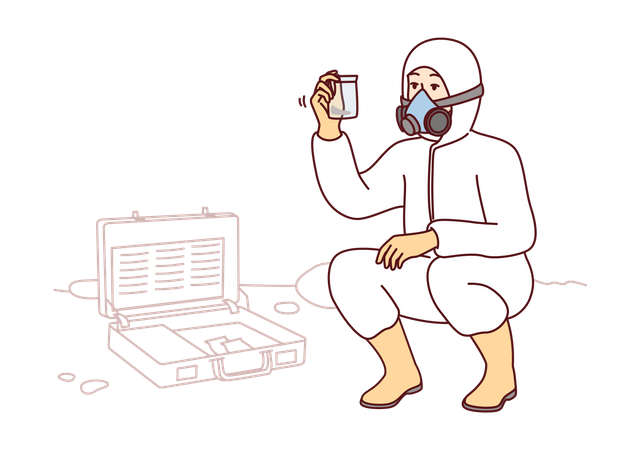 Cientista obtendo amostra química em laboratório  Ilustração