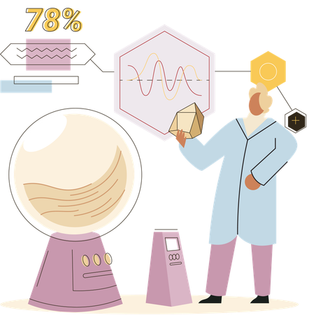 Cientista pesquisa pedra da terra  Ilustração