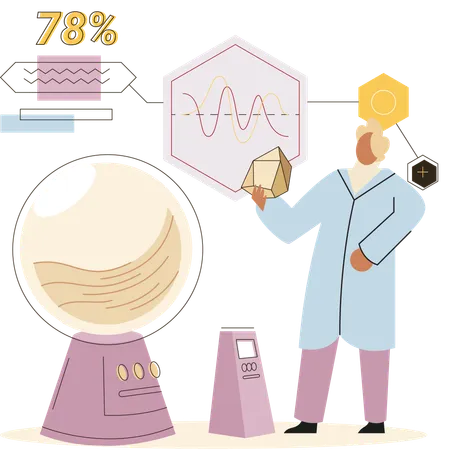 Cientista pesquisa pedra da terra  Ilustração