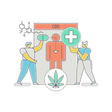 Cientista pesquisando vários usos do CBD  Ilustração