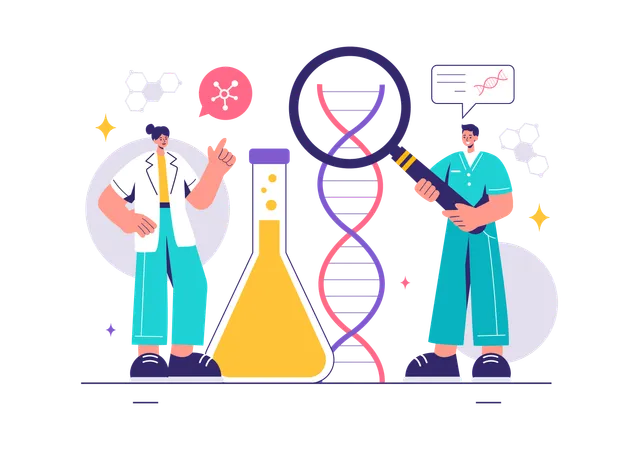 Cientista realiza análise de DNA  Ilustração