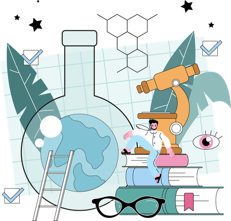 Cientista realiza experimento de laboratório  Ilustração