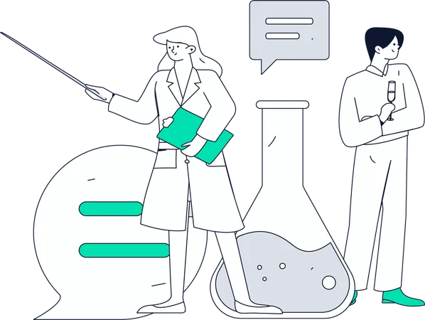 Cientista realiza experimento de laboratório em laboratório  Ilustração