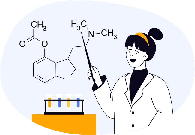 Cientista realiza experimento com produtos químicos  Ilustração