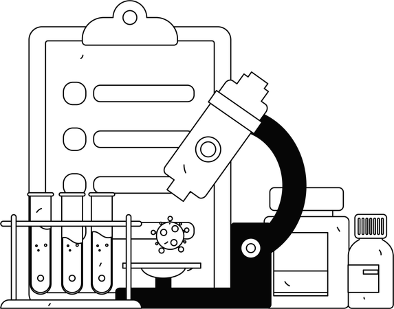 Cientista realiza pesquisa laboratorial em relatórios médicos de pacientes  Ilustração