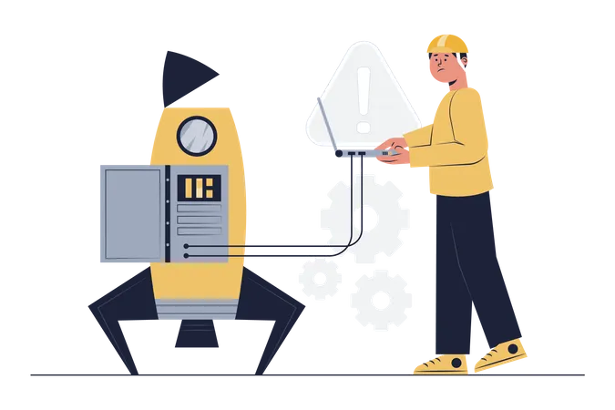 Cientista reparando foguete  Ilustração