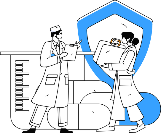 Cientista trabalha em termos de apólice de seguro  Ilustração