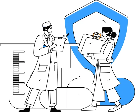 Cientista trabalha em termos de apólice de seguro  Ilustração