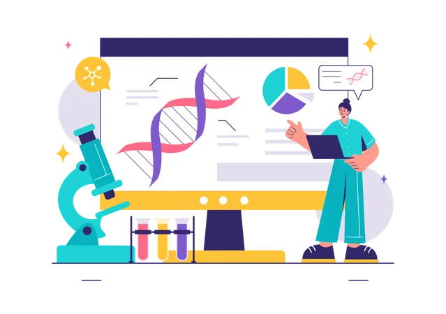 Cientista trabalha em análise de DNA  Ilustração