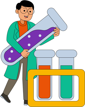 Cientista trabalhando com tubo de ensaio químico  Ilustração
